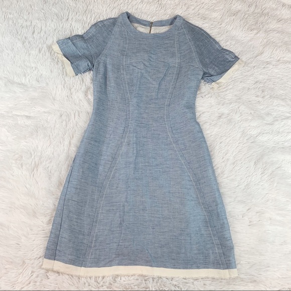 Sea New York Dresses & Skirts - Sea NY short sleeve linen blend sheath dress in‎ light blue with contrast trim